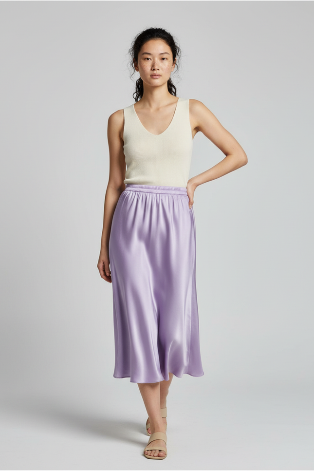 Jupe Longue Soie Lavande Fluide