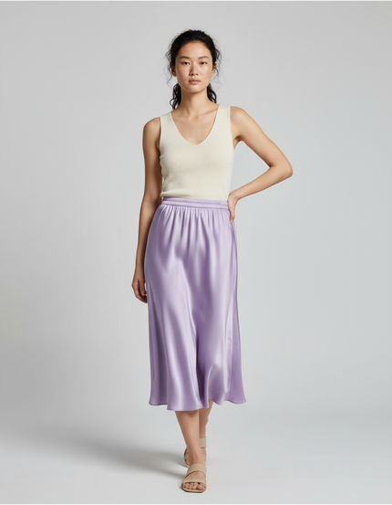 Jupe Longue Soie Lavande Fluide