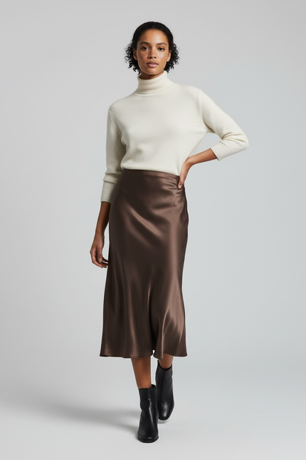 Jupe Longue Soie Marron Fluide