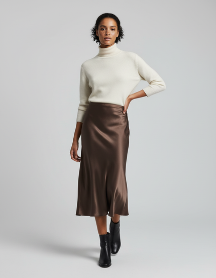 Jupe Longue Soie Marron Fluide