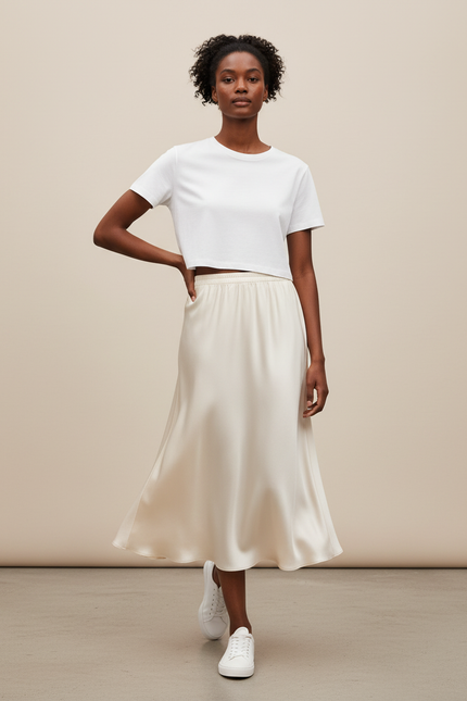 Jupe Longue Soie Crème Élégante