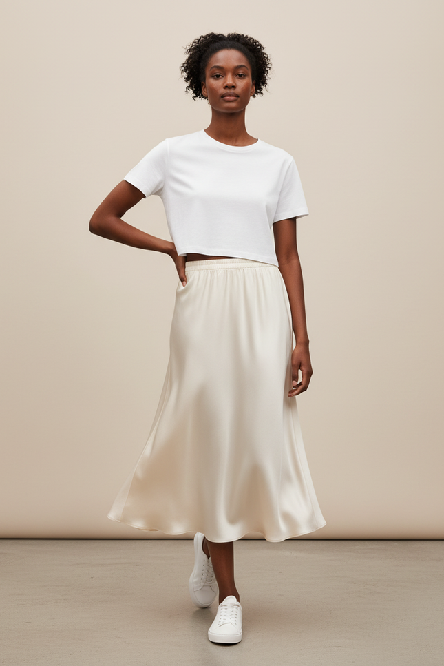Jupe Longue Soie Crème Élégante