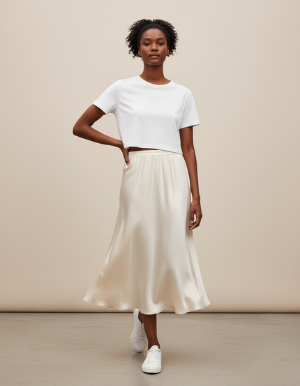 Jupe Longue Soie Crème Élégante