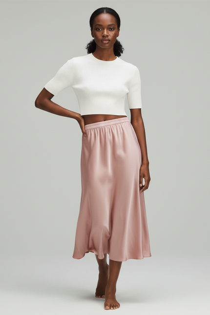 Jupe Longue Rose Soie Fluide