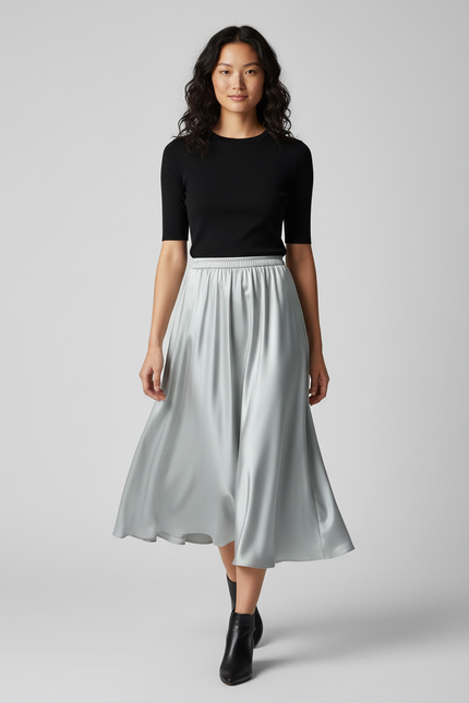 Jupe Longue Soie Argentée Fluide