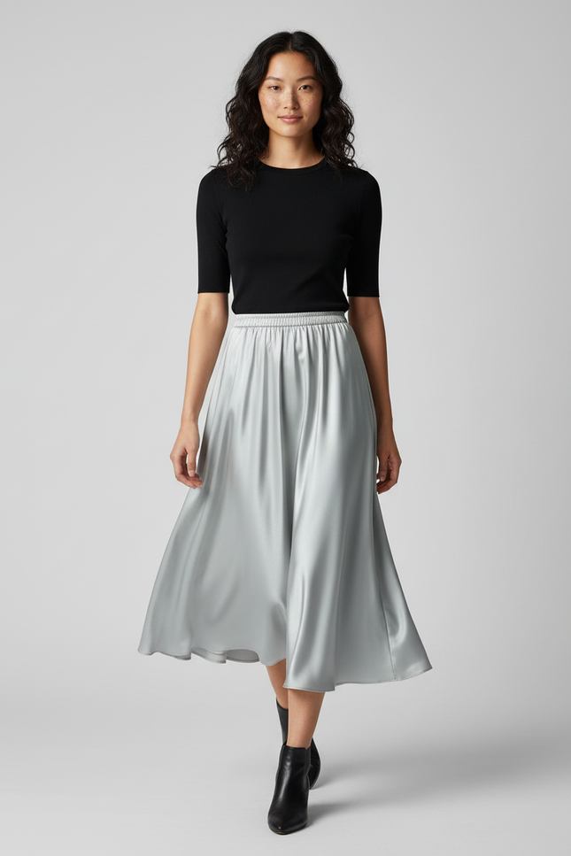 Jupe Longue Soie Argentée Fluide