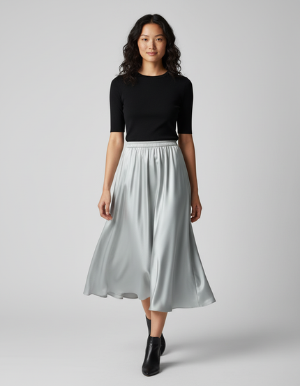 Jupe Longue Soie Argentée Fluide
