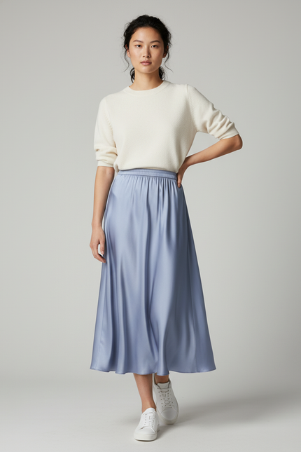 Jupe Longue Bleue Fluide Plissée