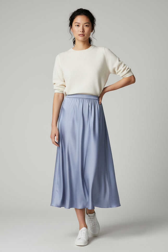 Jupe Longue Bleue Fluide Plissée