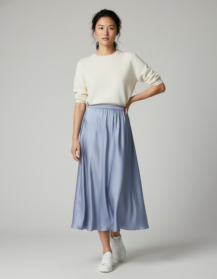 Jupe Longue Bleue Fluide Plissée