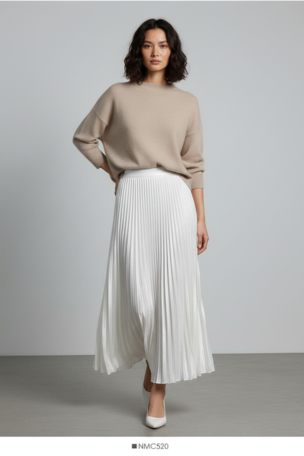 Jupe Longue Blanche Plissée Élégante Bohème