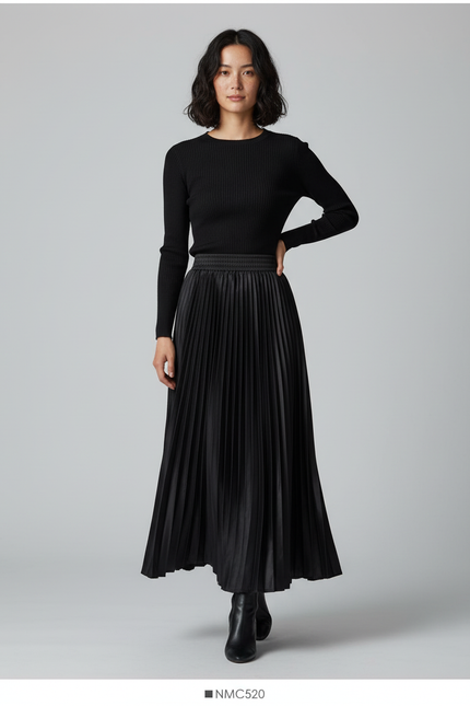 Jupe Longue Satinée Plissée Élégante