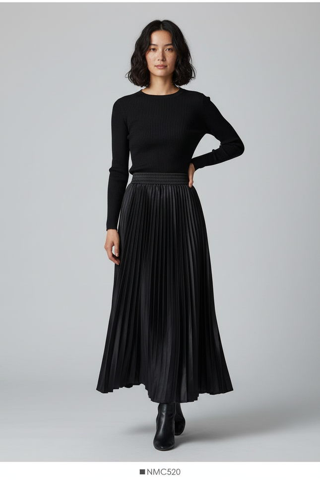 Jupe Longue Satinée Plissée Élégante