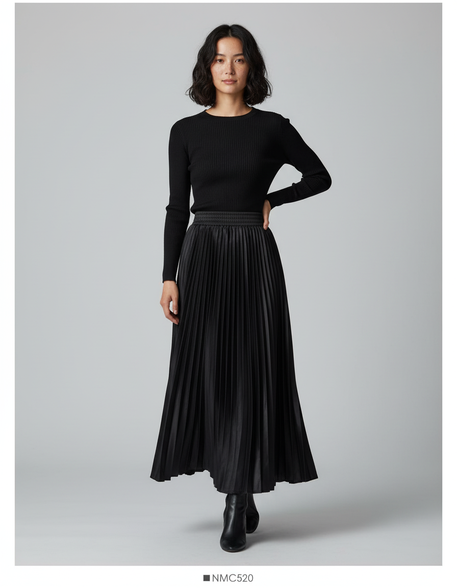 Jupe Longue Satinée Plissée Élégante