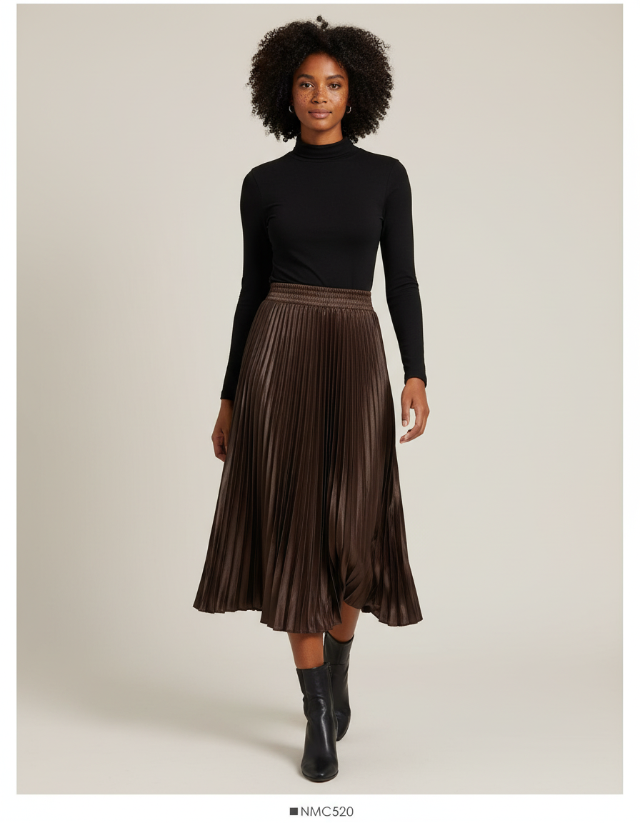 Jupe Longue Satin Plissée Élégante