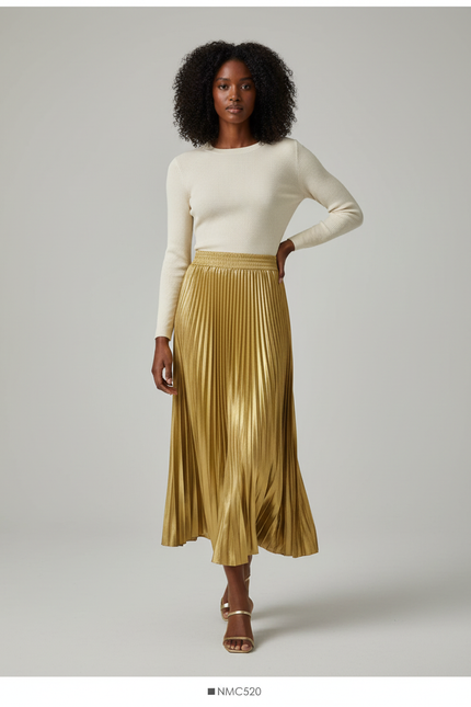 Jupe Longue Satinée Plissée Élégante Tendance