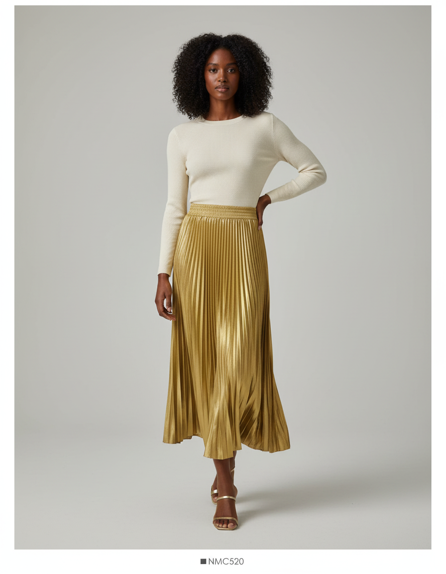 Jupe Longue Satinée Plissée Élégante Tendance