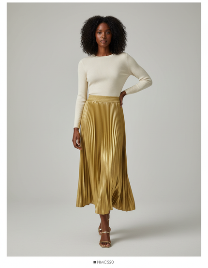 Jupe Longue Satinée Plissée Élégante Tendance