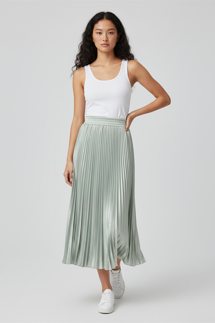 Jupe Longue Vert Menthe Plissée Élégante
