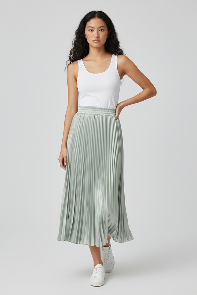 Jupe Longue Vert Menthe Plissée Élégante