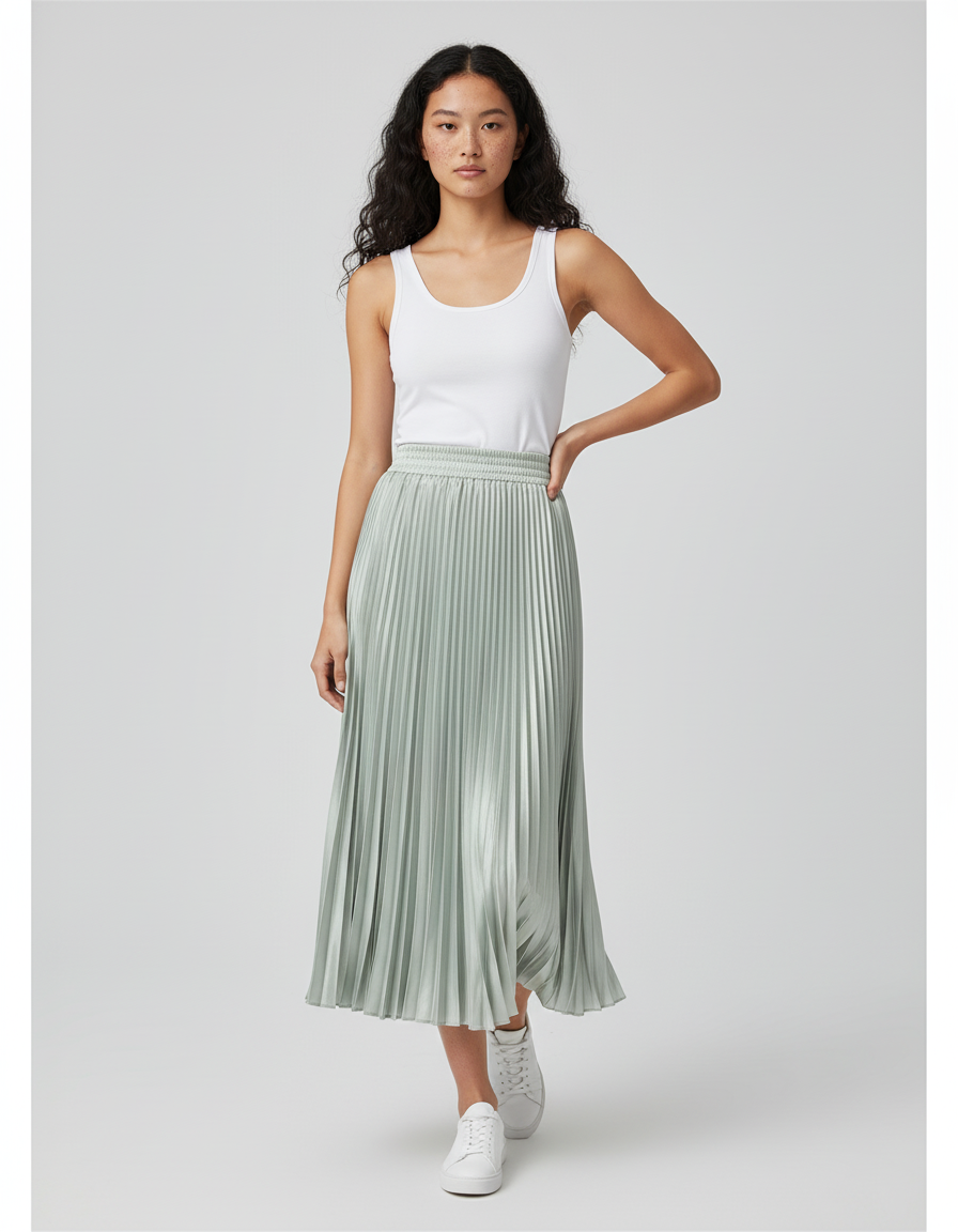 Jupe Longue Vert Menthe Plissée Élégante