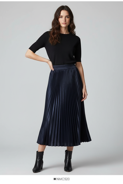 Jupe Longue Satinée Plissée Élégante Chic