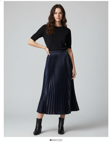 Jupe Longue Satinée Plissée Élégante Chic