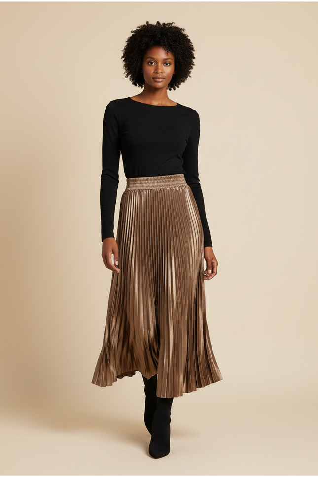Jupe Longue Satinée Plissée Élégante Moderne