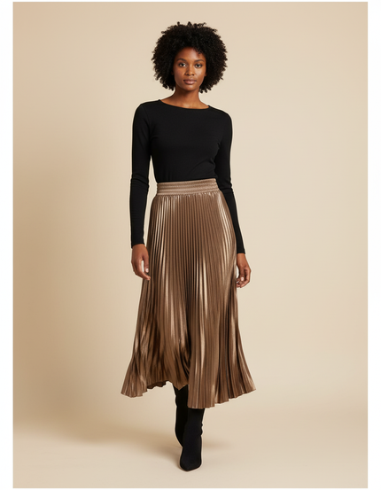Jupe Longue Satinée Plissée Élégante Moderne