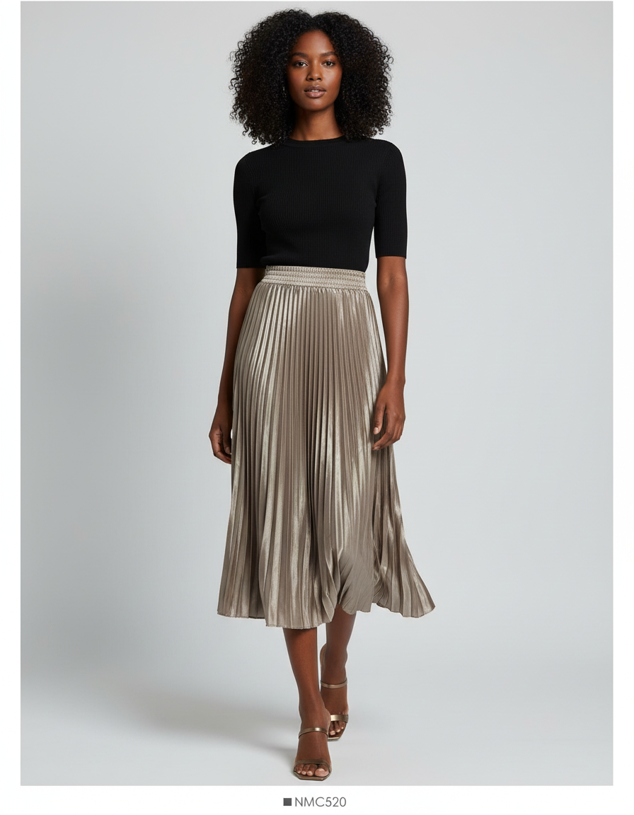 Jupe Longue Plissée Satinée Élégante