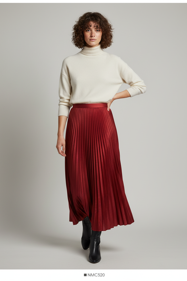Jupe Longue Rouge Plissée Élégante