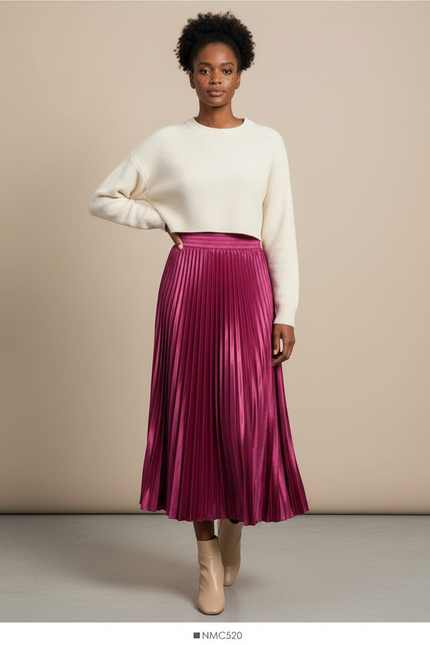 Jupe Longue Fuchsia Plissée Élégante