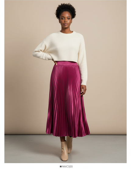 Jupe Longue Fuchsia Plissée Élégante