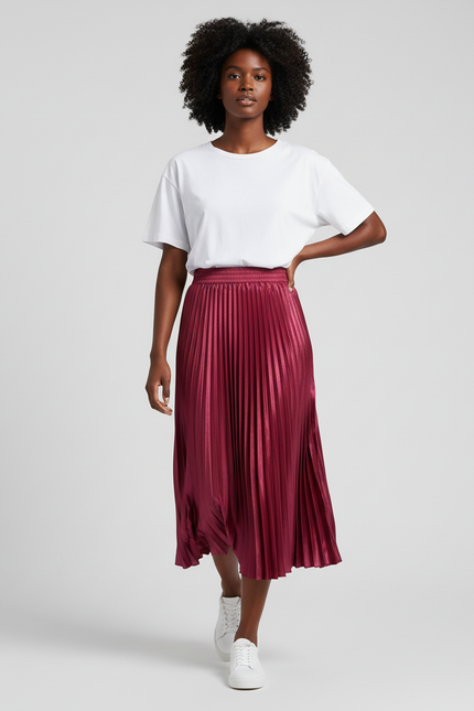Jupe Longue Bordeaux Plissée Élégante