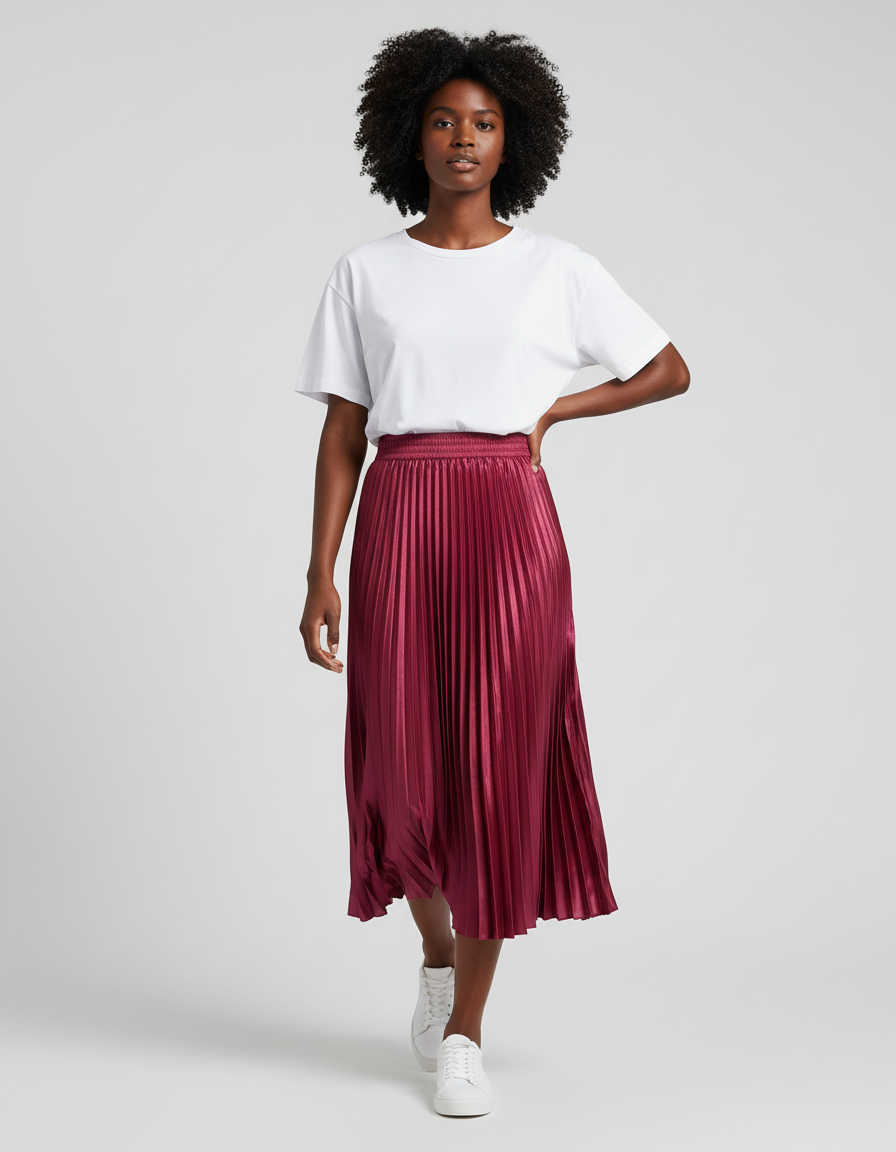 Jupe Longue Bordeaux Plissée Élégante