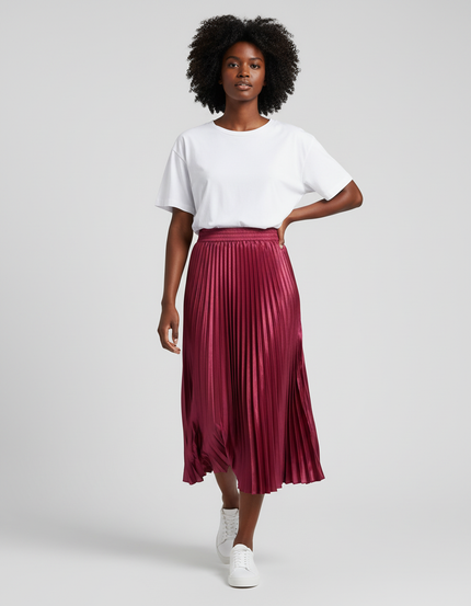 Jupe Longue Bordeaux Plissée Élégante