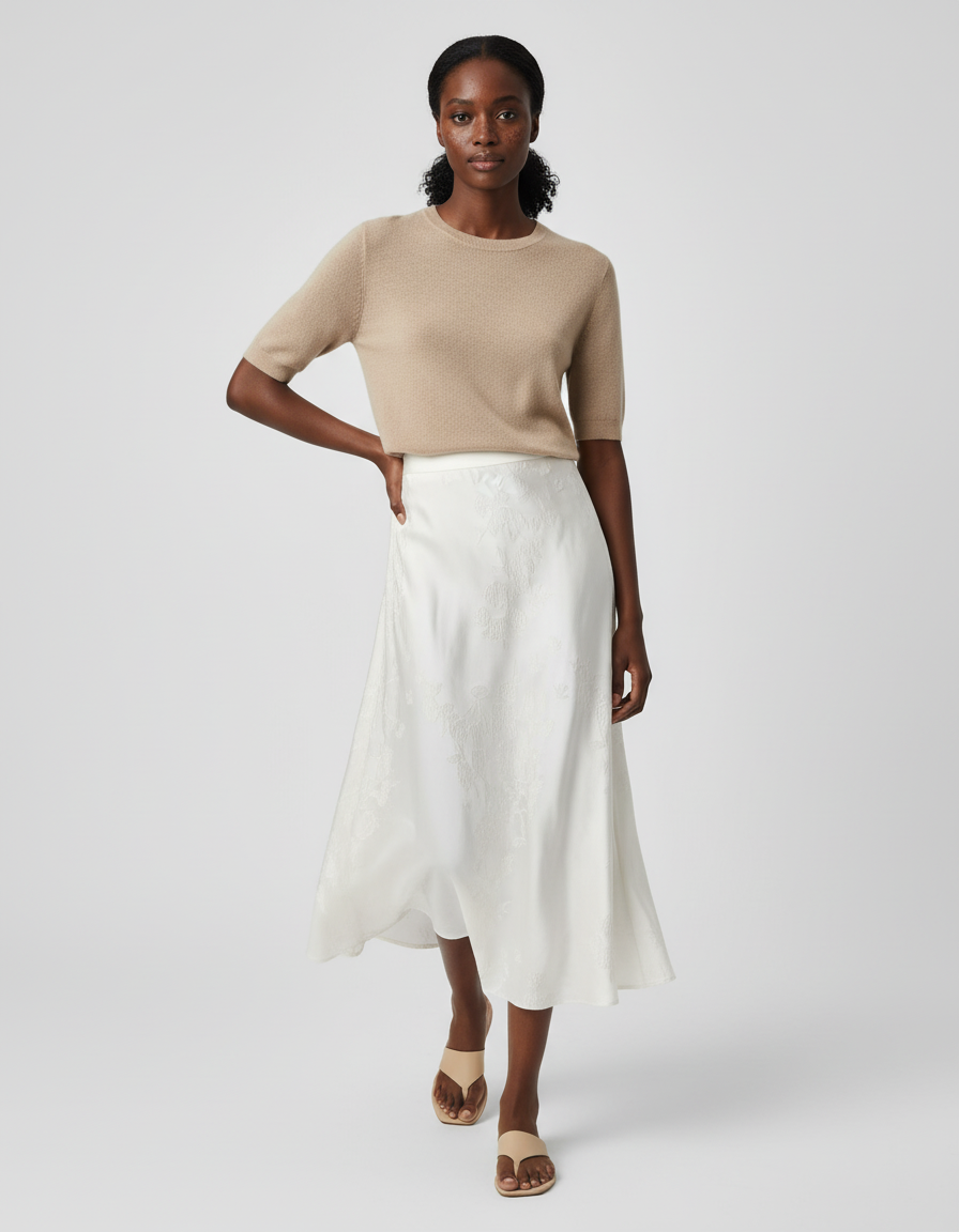 Jupe Longue Blanche Jacquard Chic