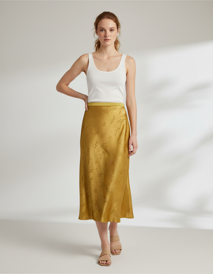 Jupe Longue Satin Jacquard Dorée Élégante