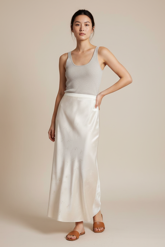 Jupe Longue Satin Jacquard Élégante