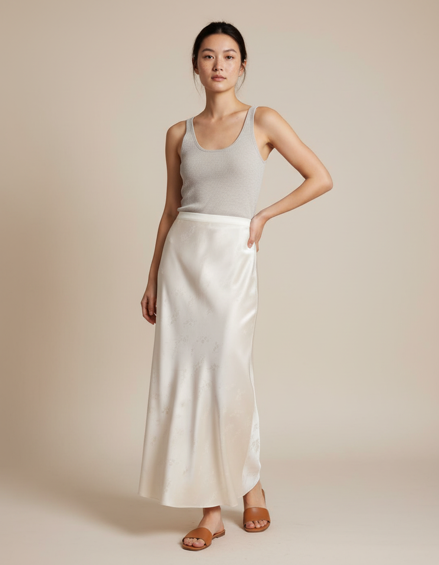 Jupe Longue Satin Jacquard Élégante