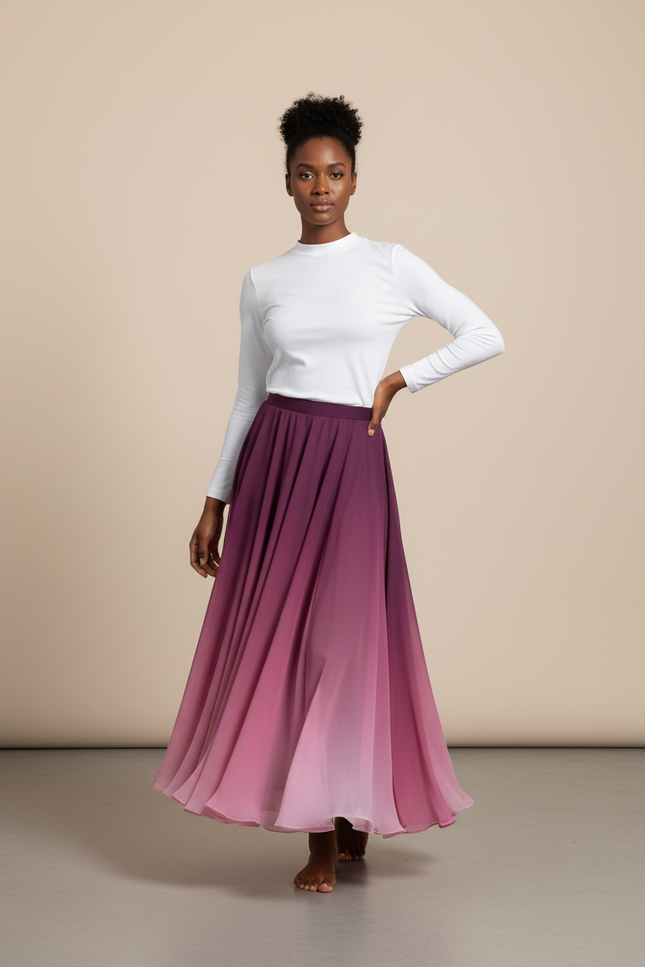 Jupe Longue Chiffon Dégradé Élégante