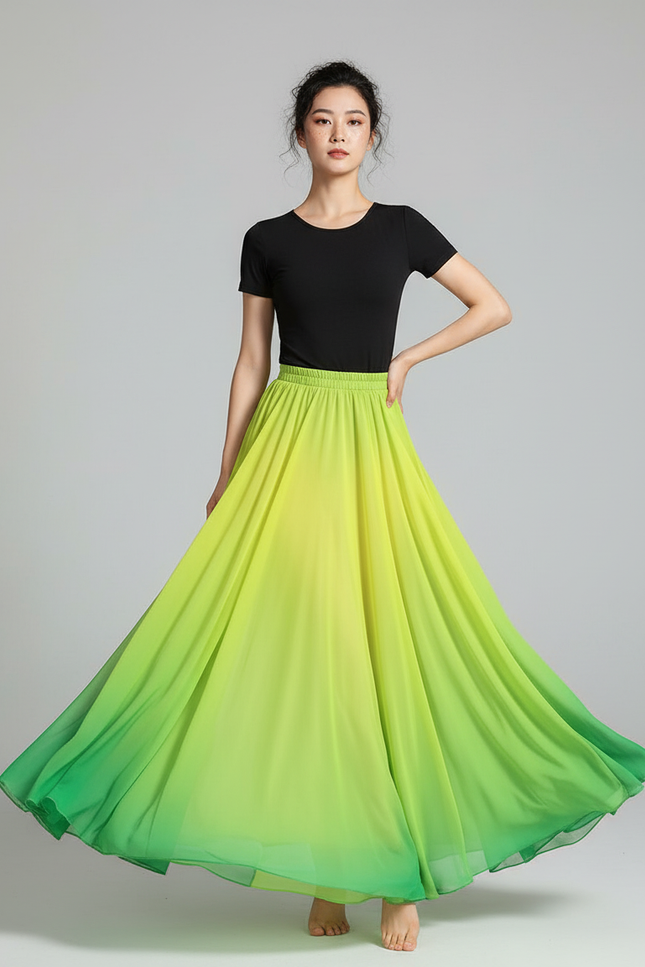 Jupe Longue Dégradé Vert Fluide