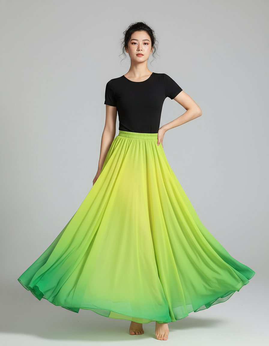 Jupe Longue Dégradé Vert Fluide