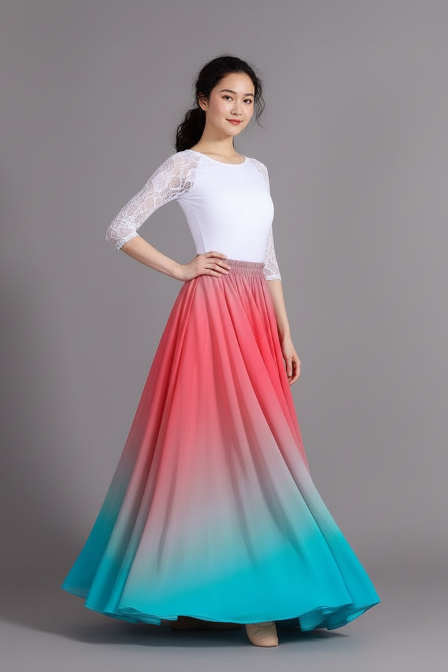 Jupe Longue Dégradée Chiffon Fluide Élégante