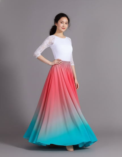 Jupe Longue Dégradée Chiffon Fluide Élégante