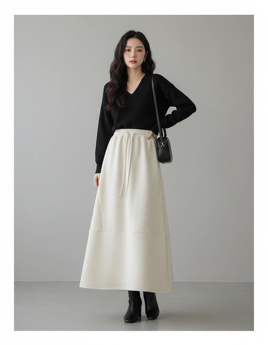 Jupe Longue Crème Épaisse Chic