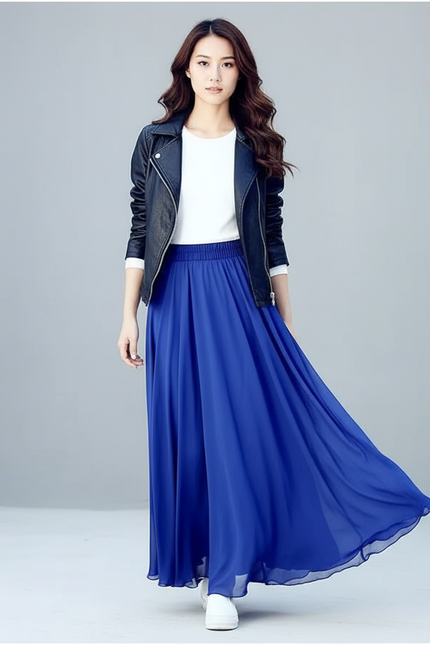 Jupe Longue Bleue Fluide Élégante Chic