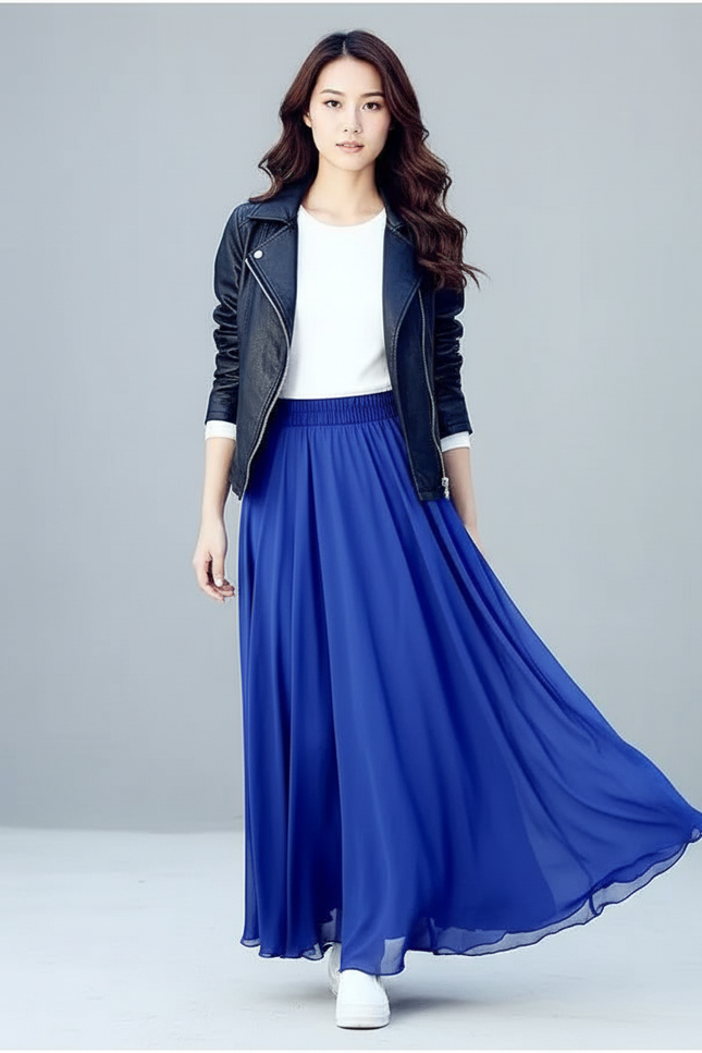 Jupe Longue Bleue Fluide Élégante Chic