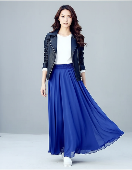 Jupe Longue Bleue Fluide Élégante Chic