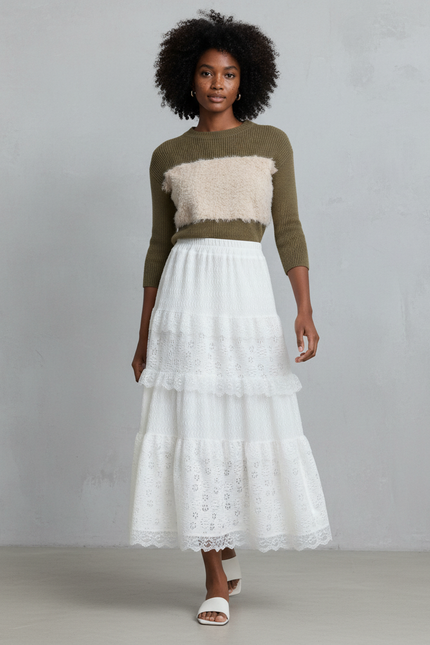 Jupe Longue Blanche Dentelle Bohème Élégante